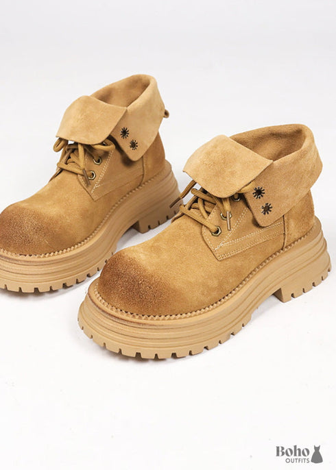 Boho-Thick-soled Distressed Biker Boots